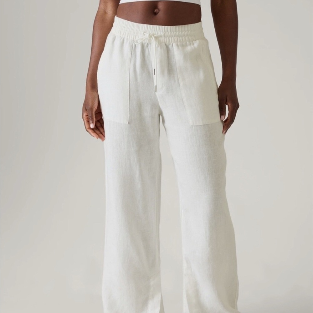 Athleta Retreat Wide Leg White Linen Pants